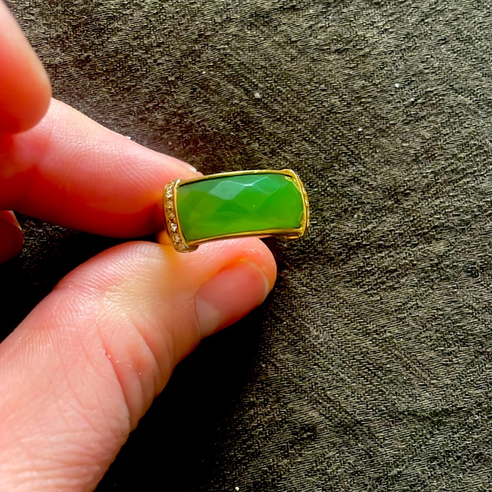 Faux, gold, and emerald band ring.